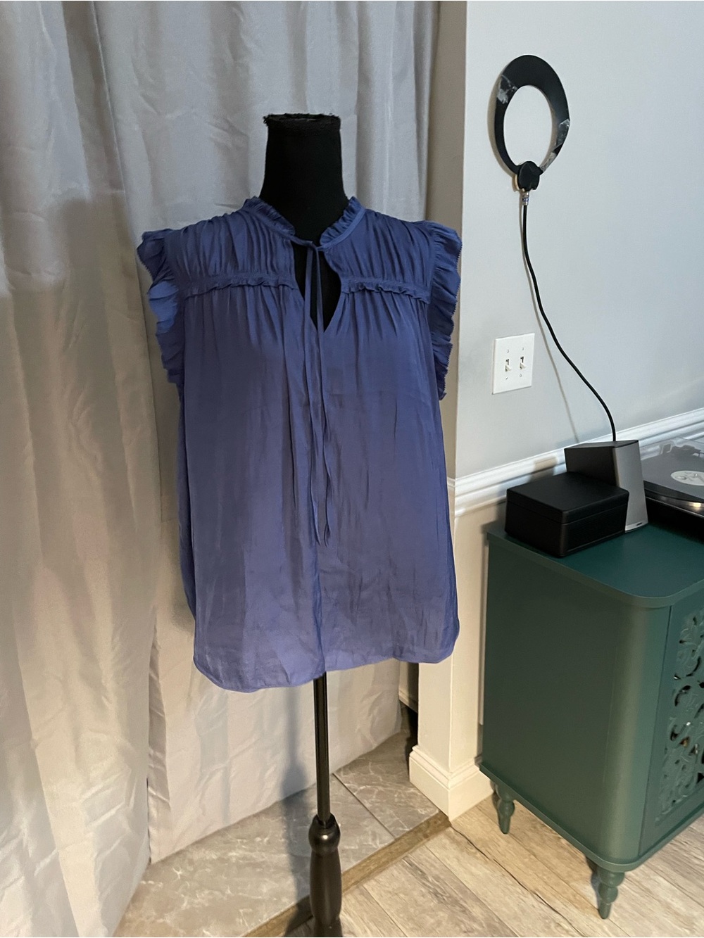 Ruffled Tie-Neck Sleeveless Blouse in Periwinkle